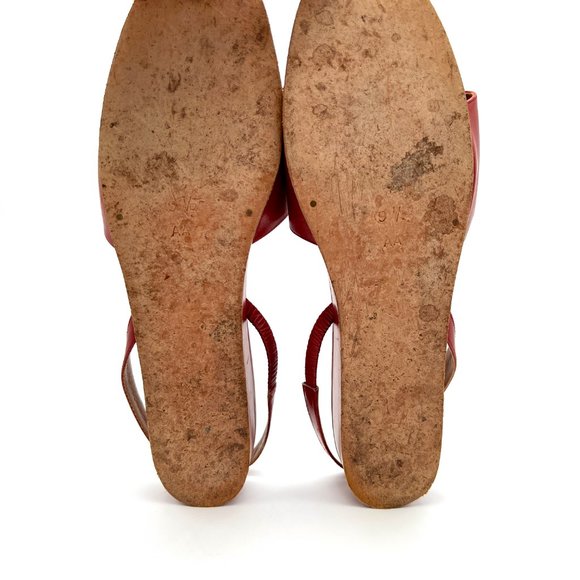 Vintage Y2k 90s Super Model Soft Leather Calvin Klein Red Sandal Wedge Heel 9.5 - Picture 6 of 7
